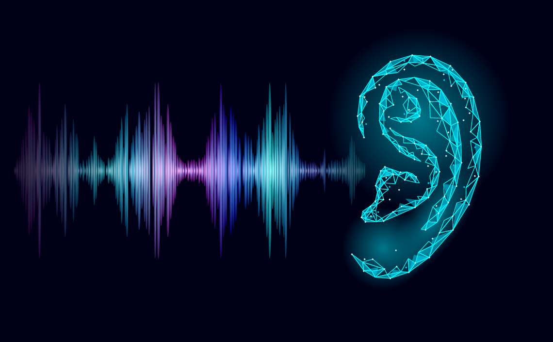 An illustration of sound waves entering a human ear